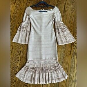 Herve Leger Rose Blush Bandage midi Dress with 3/4 sleeves Size XS